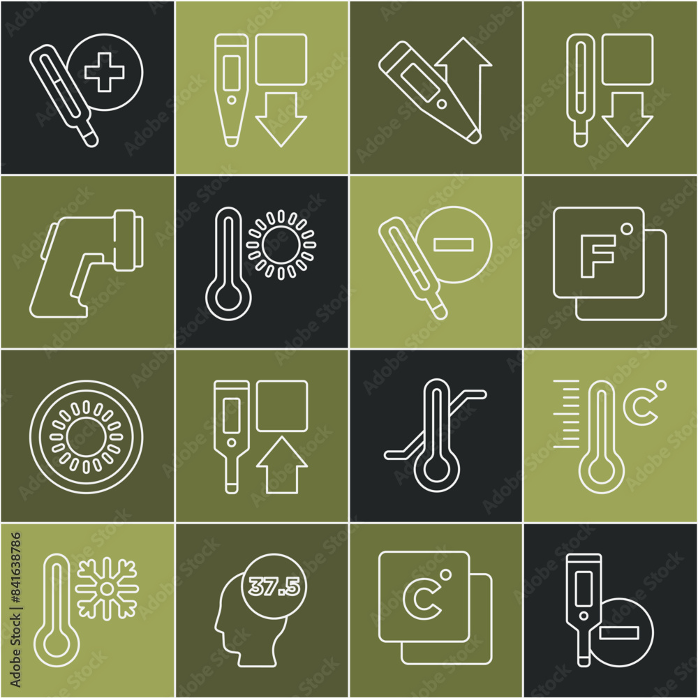 Set line Digital thermometer, Meteorology, Fahrenheit, Medical and icon. Vector Set line Digital thermometer, Meteorology, Fahrenheit, Medical and icon. Vector