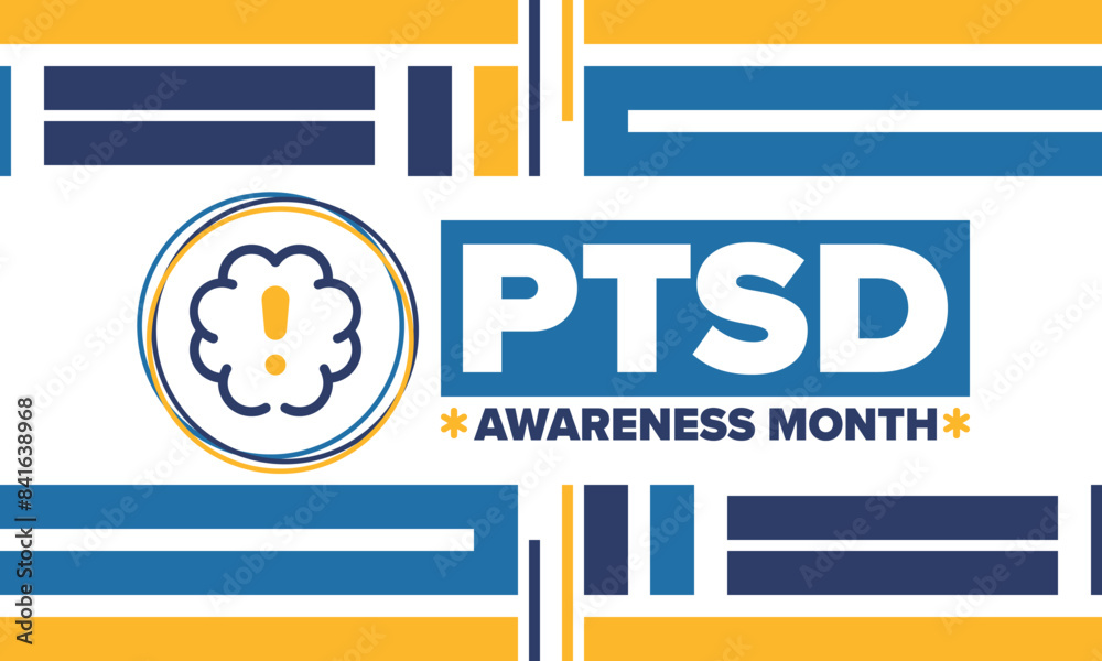 Obraz premium PTSD Awareness Month in June. Post Traumatic Stress Disorder. Celebrated annual in United States. Medical health care and awareness design. Poster, card, banner and background. Vector illustration