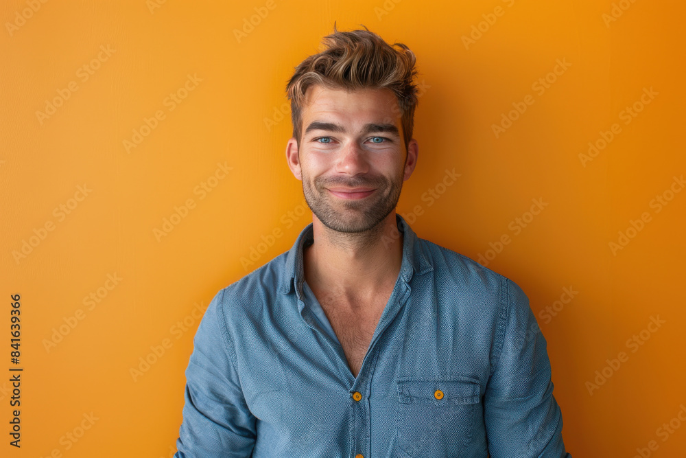 A close up portrait of a young man with a subtle smile A close up portrait of a young man with a subtle smile