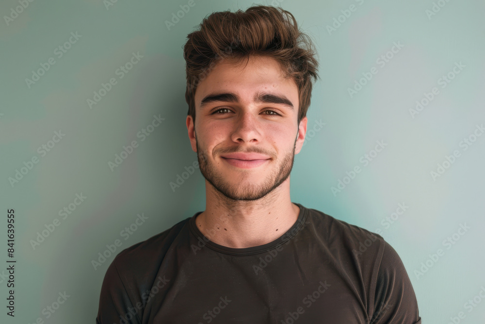 A close up portrait of a young man with a subtle smile A close up portrait of a young man with a subtle smile