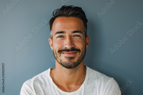 A close up portrait of a young man with a subtle smile © MagnusCort