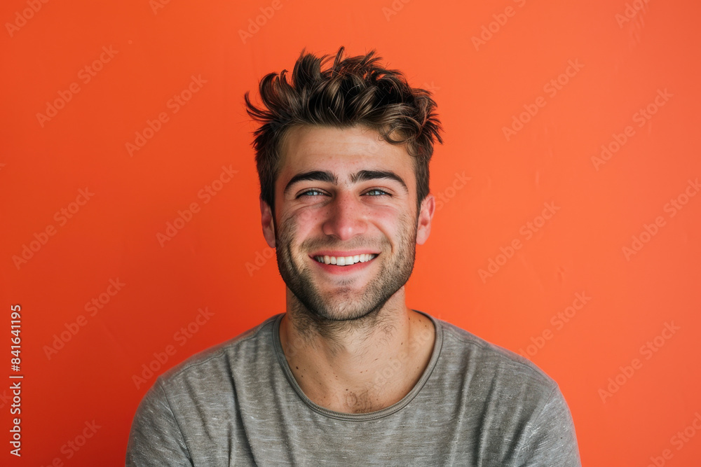 A close up portrait of a young man with a subtle smile