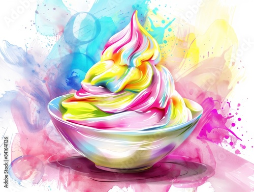 a colorful ice cream bowl overflowing with delicious scoops of frozen delight. © IQRAMULSHANTO