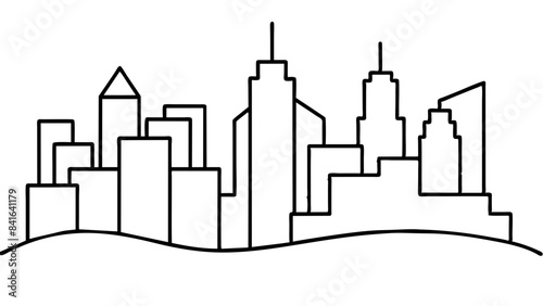 A line drawing of a city skyline.