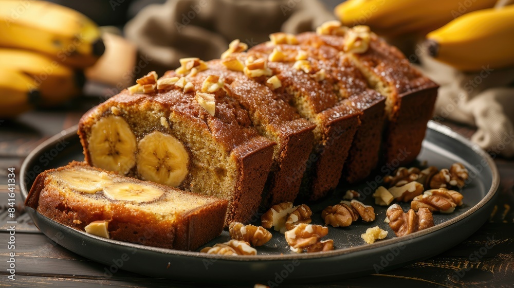 Sliced Banana Cake Displayed on a Plate Sliced Banana Cake Displayed on a Plate
