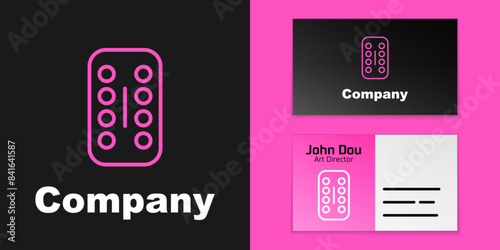 Pink line Sedative pills icon isolated on black background. Logo design template element. Vector