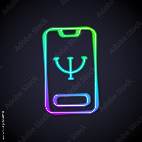 Glowing neon line Online psychological counseling distance icon isolated on black background. Psychotherapy, psychological help, psychiatrist online consulting. Vector