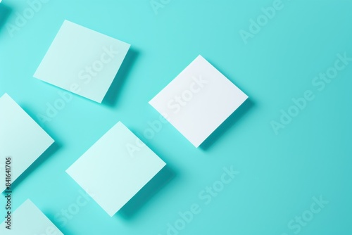 mockup template square papers taken from an isometric angle, photo realistic blank note product display presentation paper note sticky 