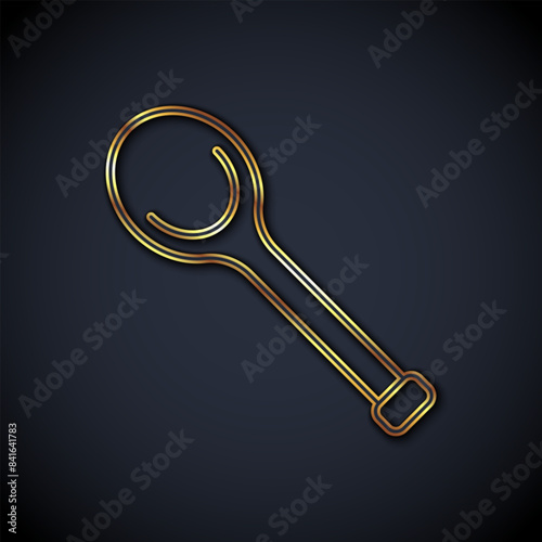 Gold line Sauna ladle icon isolated on black background. Vector