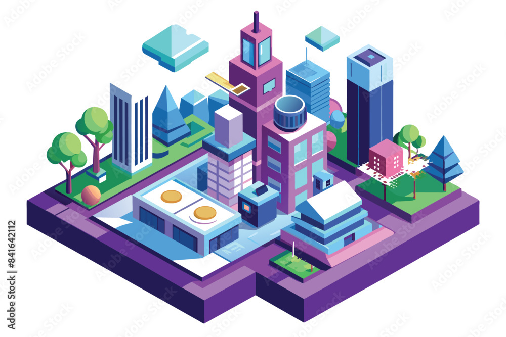 Fototapeta premium 3D isometric design concept, urban skyscraper view