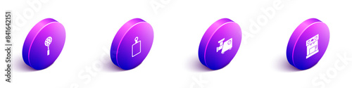 Set Isometric Spatula, Cutting board, Kitchen meat grinder and Coffee machine icon. Vector
