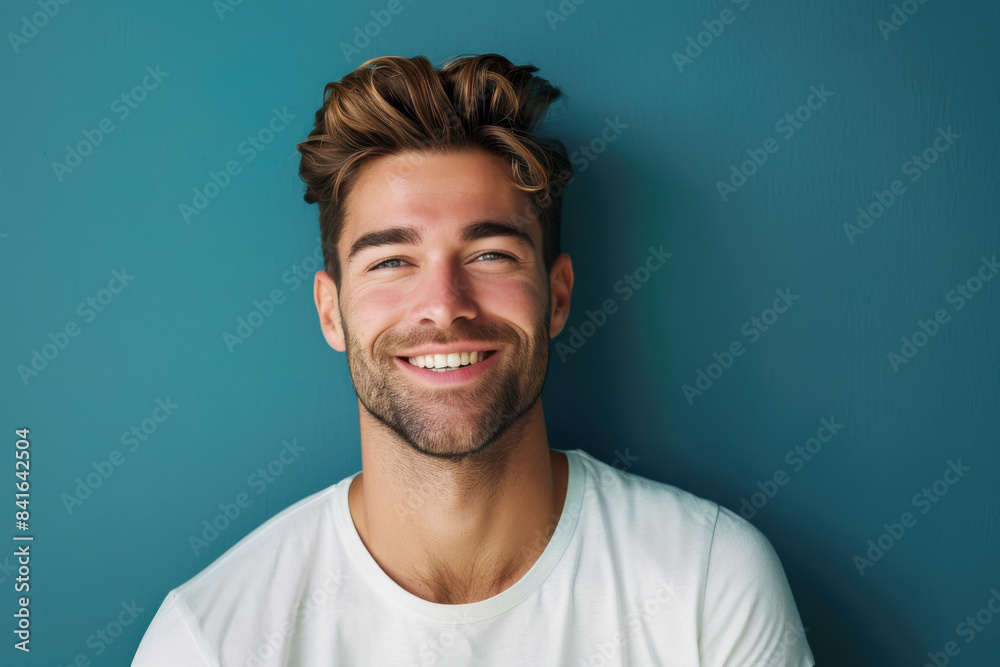 A close up portrait of a young man with a subtle smile A close up portrait of a young man with a subtle smile