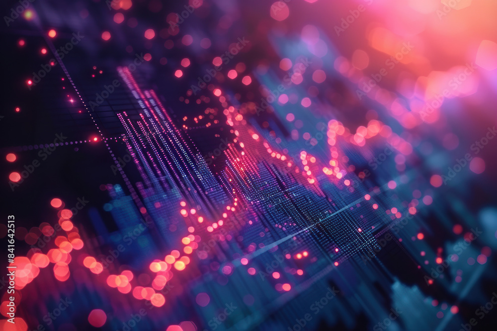 Abstract digital stock market graph with glowing lines and data points. Financial analysis, trading, investment, and economy concept in vibrant colors. Abstract digital stock market graph with glowing lines and data points. Financial analysis, trading, investment, and economy concept in vibrant colors.