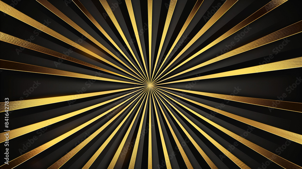 Obraz premium Black background with gold radial burst or sunburst design, giving a dynamic and striking visual appeal.