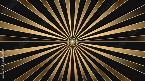 Black background with gold radial burst or sunburst design, giving a dynamic and striking visual appeal.