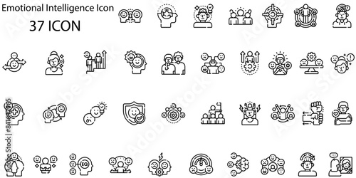 Emotional intelligence icons set outline vector. Control feeling. Work inner
