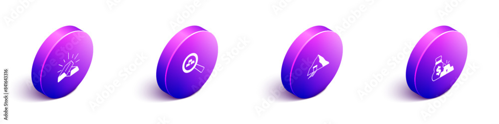 Set Isometric Gold bars, mine and Bag of gold icon. Vector