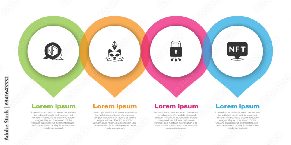 Set NFT Digital crypto art, Cyber security and . Business infographic template. Vector Set NFT Digital crypto art, Cyber security and . Business infographic template. Vector