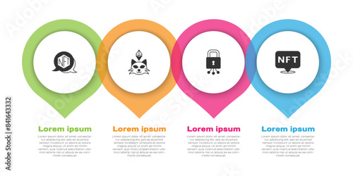Set NFT Digital crypto art, Cyber security and . Business infographic template. Vector