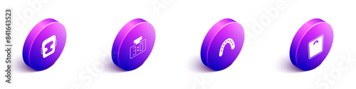 Set Isometric Boxing helmet, Sport mechanical scoreboard, Mouth guard boxer and Bathroom scales icon. Vector