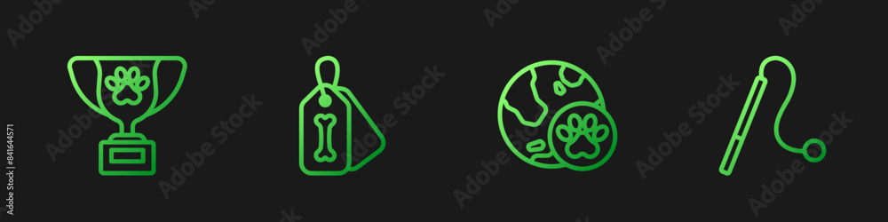 Set line World pet, Pet award symbol, Dog collar with bone and cat toy. Gradient color icons. Vector Set line World pet, Pet award symbol, Dog collar with bone and cat toy. Gradient color icons. Vector