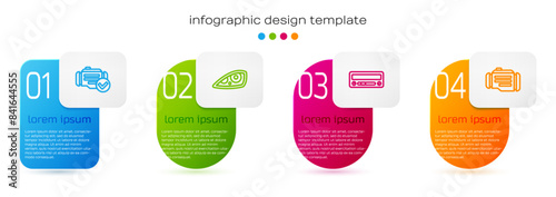 Set line Check engine, Car headlight, audio and . Business infographic template. Vector