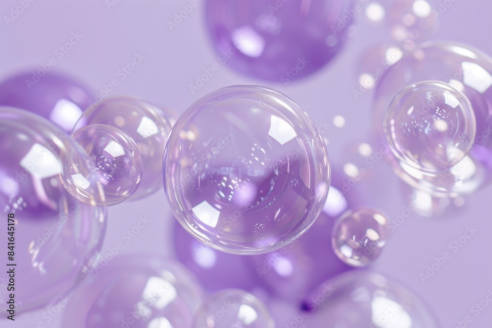Floating Purple Soap Bubbles on Lilac Background Floating Purple Soap Bubbles on Lilac Background