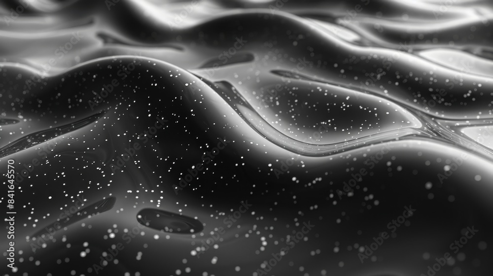 Abstract black liquid surface with small white particles. Abstract black liquid surface with small white particles.