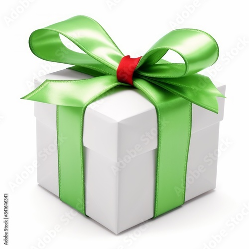 White birthday gift box wrapped with ribbon isolated on white background