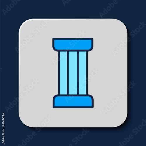 Filled outline Ancient column icon isolated on blue background. Vector