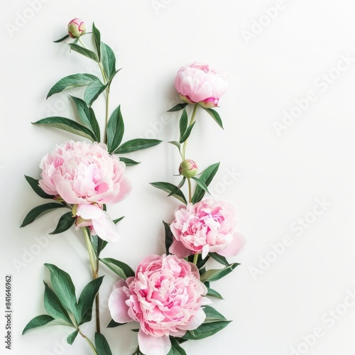 Peonies flowers on background blank top view  spring floral background