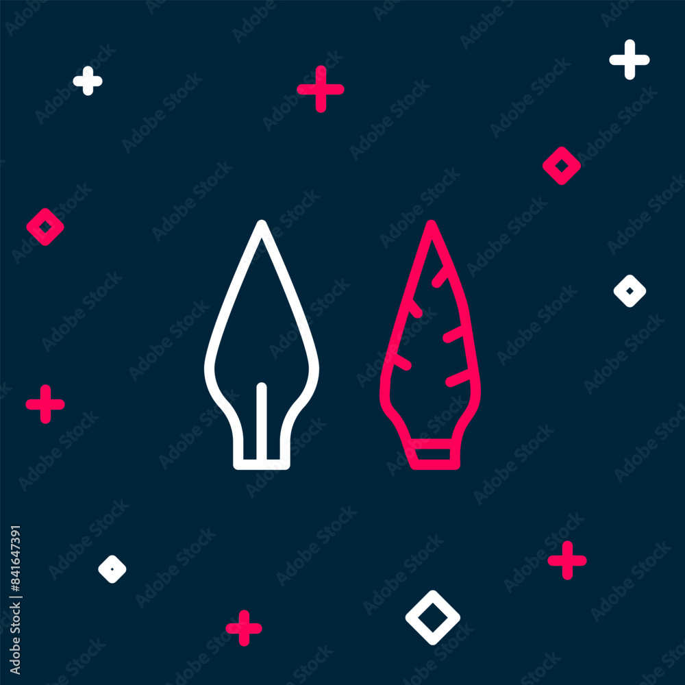 Line Stone age arrow head icon isolated on blue background. Medieval weapon. Colorful outline concept. Vector Line Stone age arrow head icon isolated on blue background. Medieval weapon. Colorful outline concept. Vector