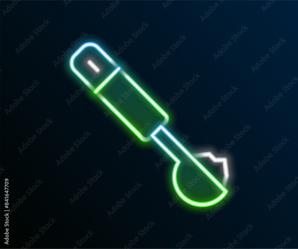 Glowing neon line Measuring spoon icon isolated on black background. Colorful outline concept. Vector Glowing neon line Measuring spoon icon isolated on black background. Colorful outline concept. Vector