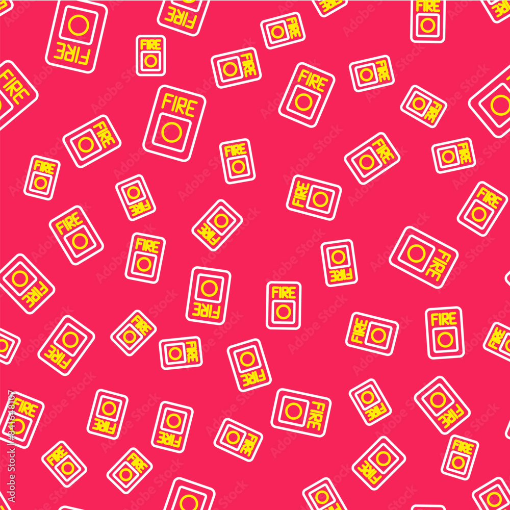 Line Fire alarm system icon isolated seamless pattern on red background. Pull danger fire safety box. Vector Line Fire alarm system icon isolated seamless pattern on red background. Pull danger fire safety box. Vector