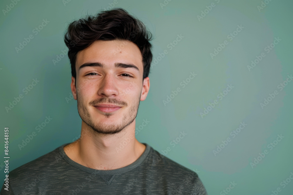 A close up portrait of a young man with a subtle smile A close up portrait of a young man with a subtle smile