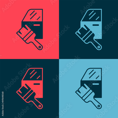 Pop art Car painting icon isolated on color background. Car body repair process. Vector