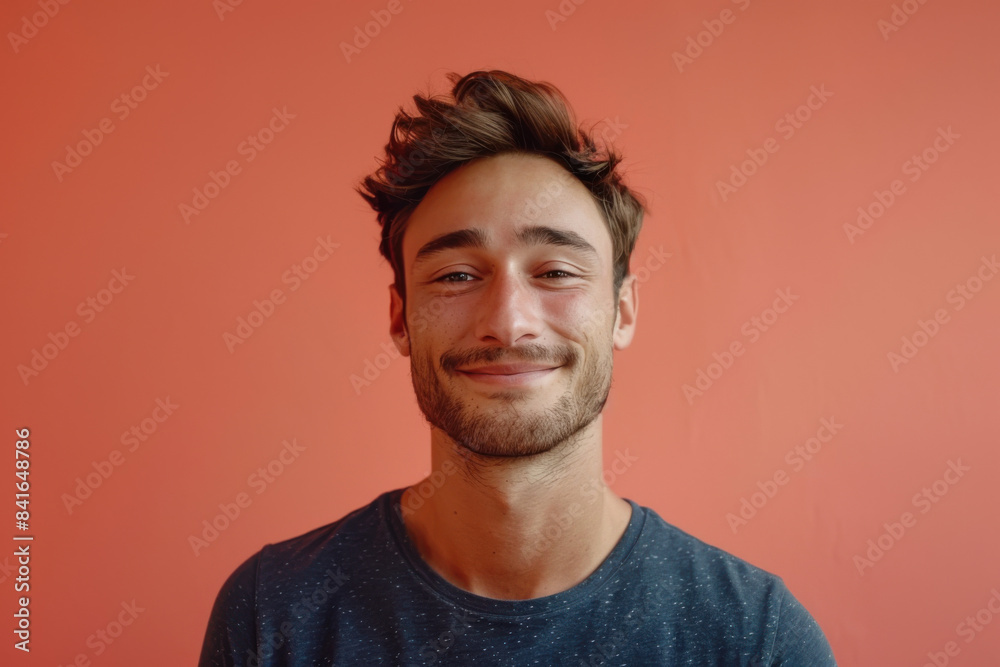 A close up portrait of a young man with a subtle smile A close up portrait of a young man with a subtle smile