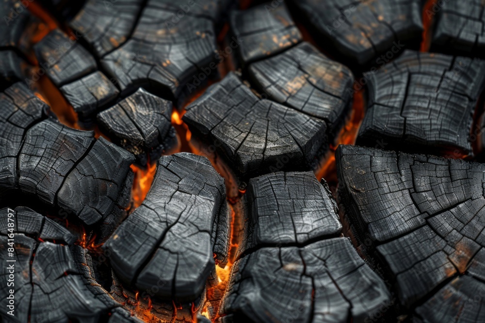 Charred Wood Texture with Glowing Embers