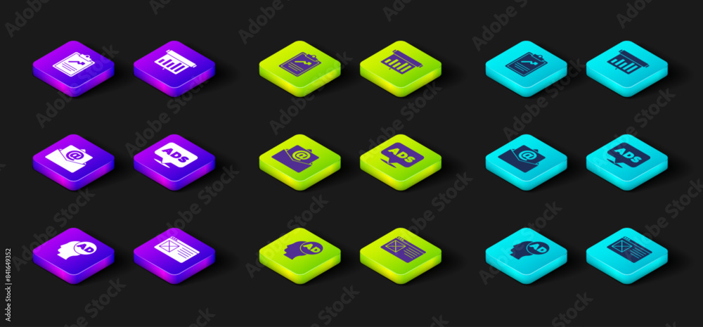 Set Advertising, Browser window, Mail and e-mail, Board with graph chart and Clipboard icon. Vector Set Advertising, Browser window, Mail and e-mail, Board with graph chart and Clipboard icon. Vector