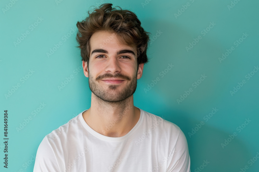 A close up portrait of a young man with a subtle smile A close up portrait of a young man with a subtle smile