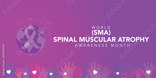 Spinal Muscular Atrophy Awareness Month. Vector web banner, poster, card for social media, networks. Text SMA Awareness Month, it is a genetic condition that causes muscle weakness and atrophy.august
