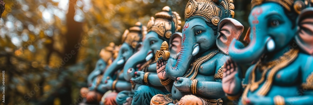 Colorful ganesh chaturthi processions with decorated idols and traditional attire