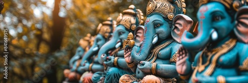 Colorful ganesh chaturthi processions with decorated idols and traditional attire photo