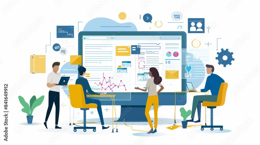 Collaborative Team Analyzing Data and Programming in High-Tech Office Environment Collaborative Team Analyzing Data and Programming in High-Tech Office Environment