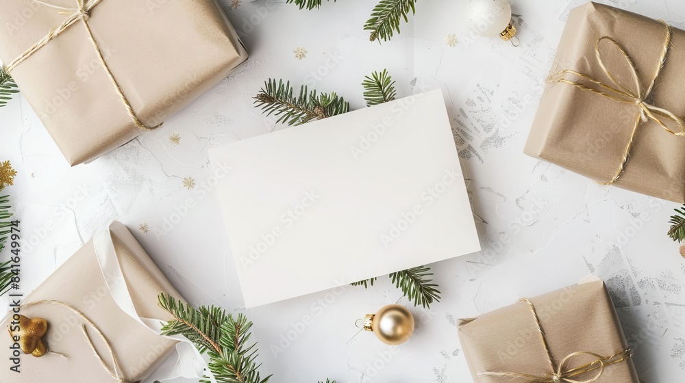 White paper mockup with winter decoration, christmas mockup White paper mockup with winter decoration, christmas mockup