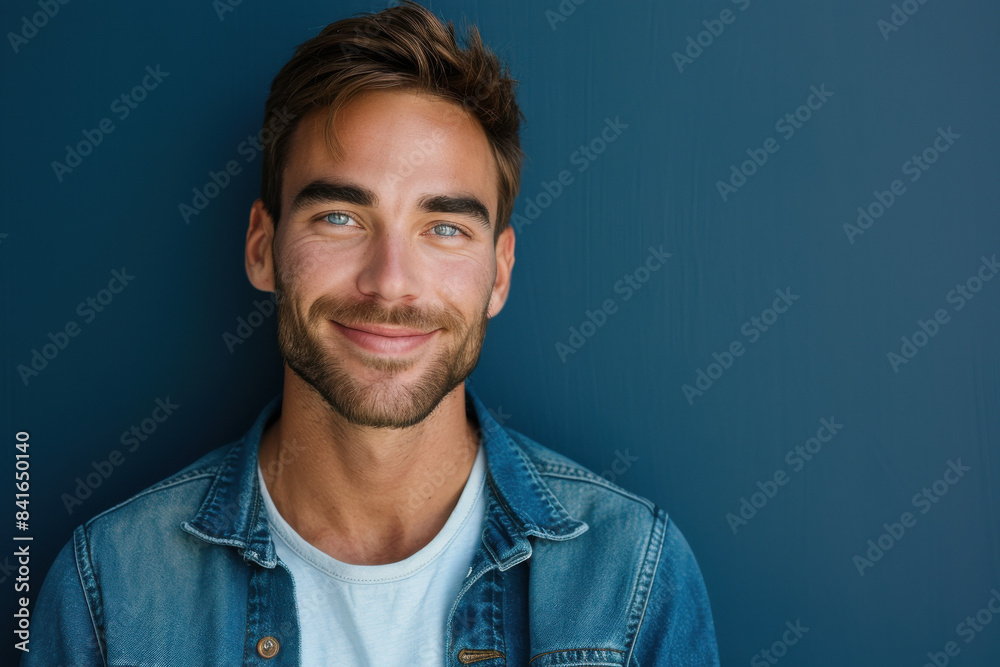 A close up portrait of a young man with a subtle smile A close up portrait of a young man with a subtle smile