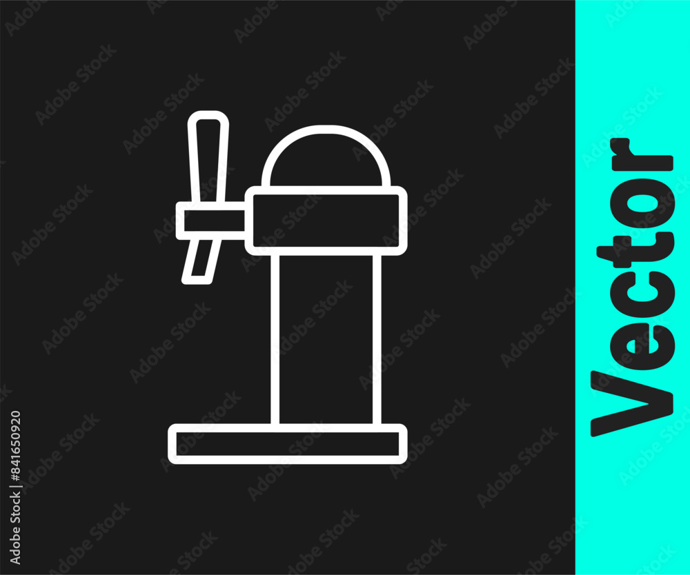 White line Dispenser beer icon isolated on black background. Beer wide tower with tap. Vector White line Dispenser beer icon isolated on black background. Beer wide tower with tap. Vector
