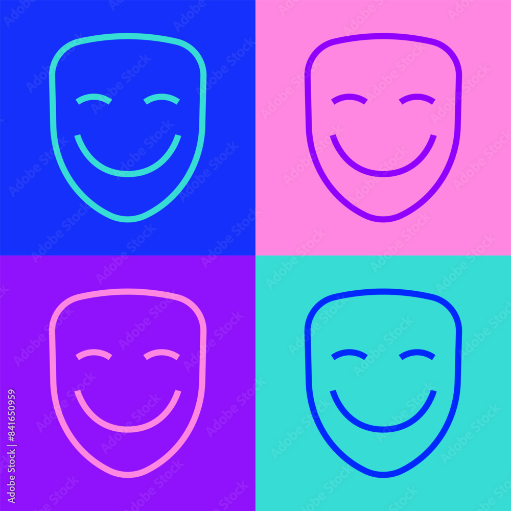 Pop art line Comedy theatrical mask icon isolated on color background. Vector Pop art line Comedy theatrical mask icon isolated on color background. Vector