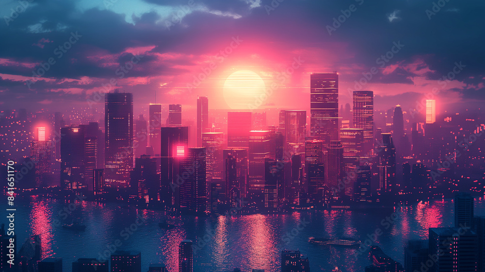 Obraz premium Cyberpunk cityscapes with neon lights.