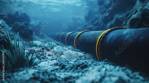 Rendering of underwater communication cable on the seabed photo